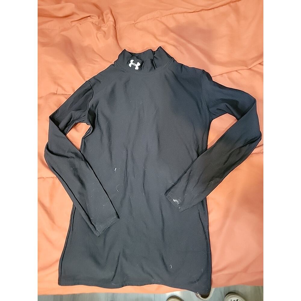 Boys Youth Large Black Under Armour Long Sleeve TOP Vintage TIght Fit